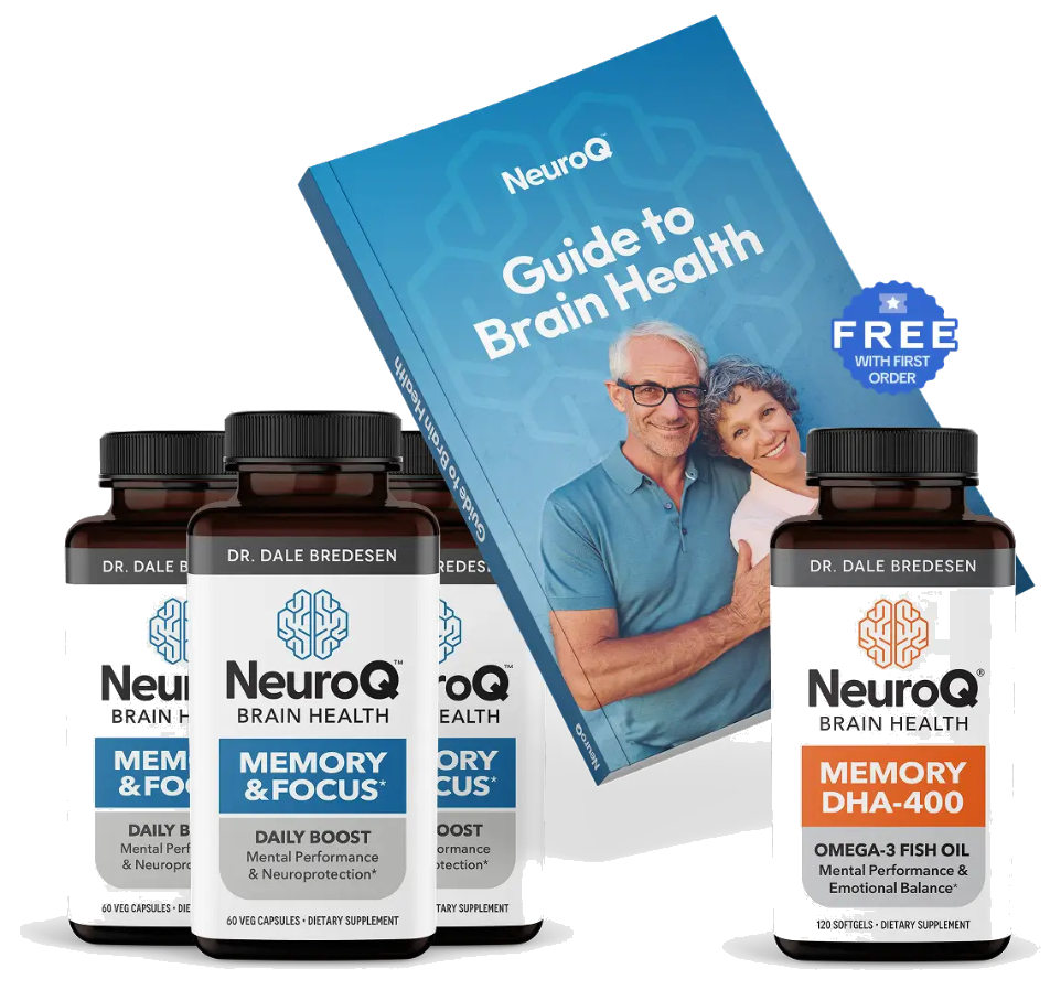 NeuroQ Memory & Focus by Dr. Dale Bredesen · 3 bottles · 90-day supply, plus a free Guide to Brain Health and a free bottle of NeuroQ Memory DHA-400