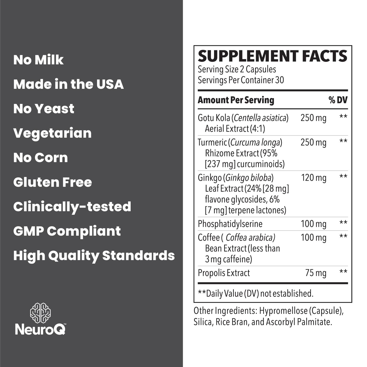 NeuroQ Memory and Focus Supplement Facts